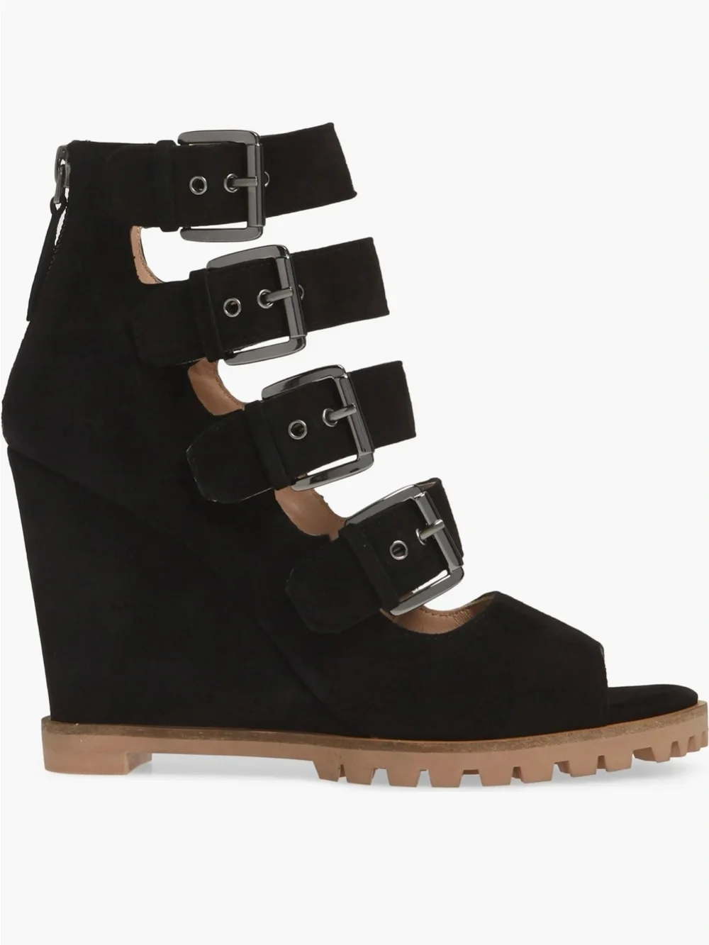 Linea Paolo Wisteria Buckle Wedge Sandal in Black Suede Size 9 MSRP $139